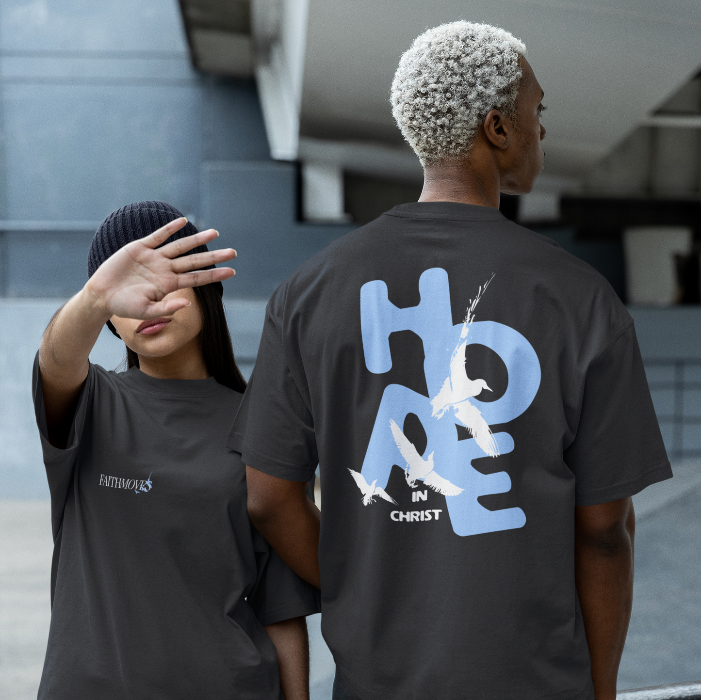 Oversized Faded Black T-Shirt – "Hope in Christ"